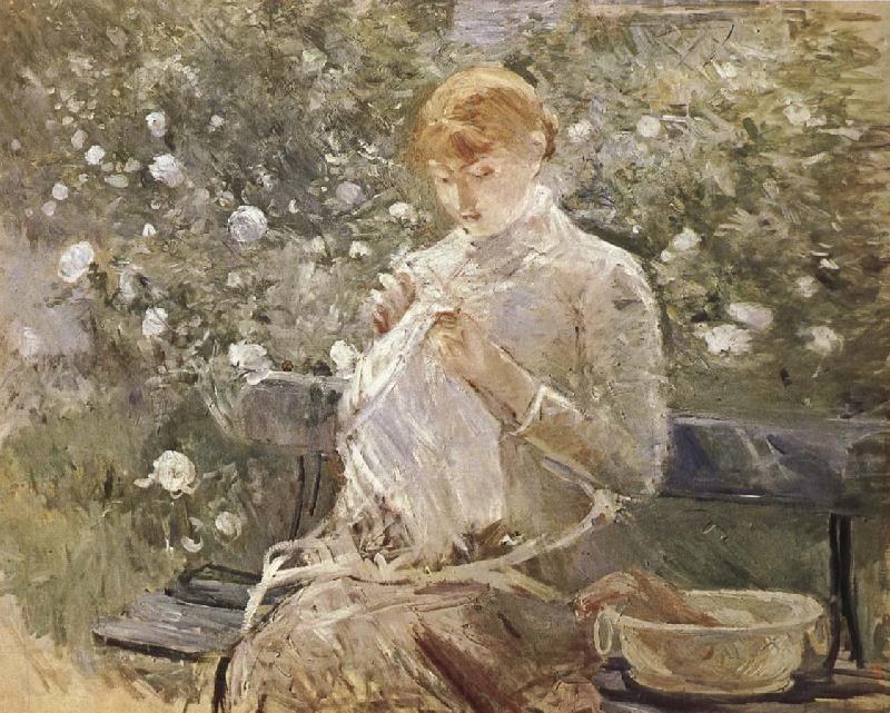 Berthe Morisot The Woman sewing at the courtyard